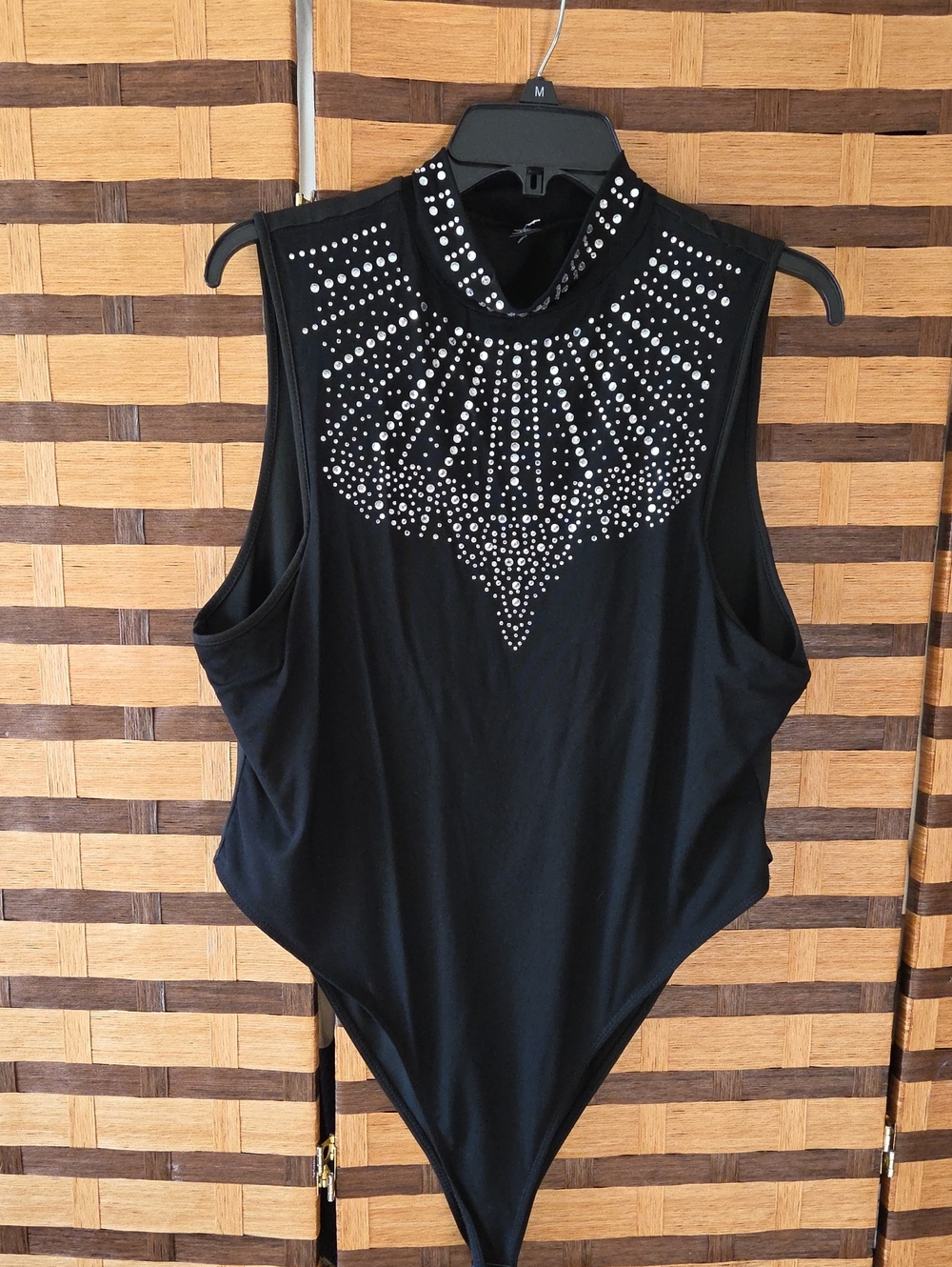 SHEIN Black Sleeveless Studded Mock-Neck Bodysuit
